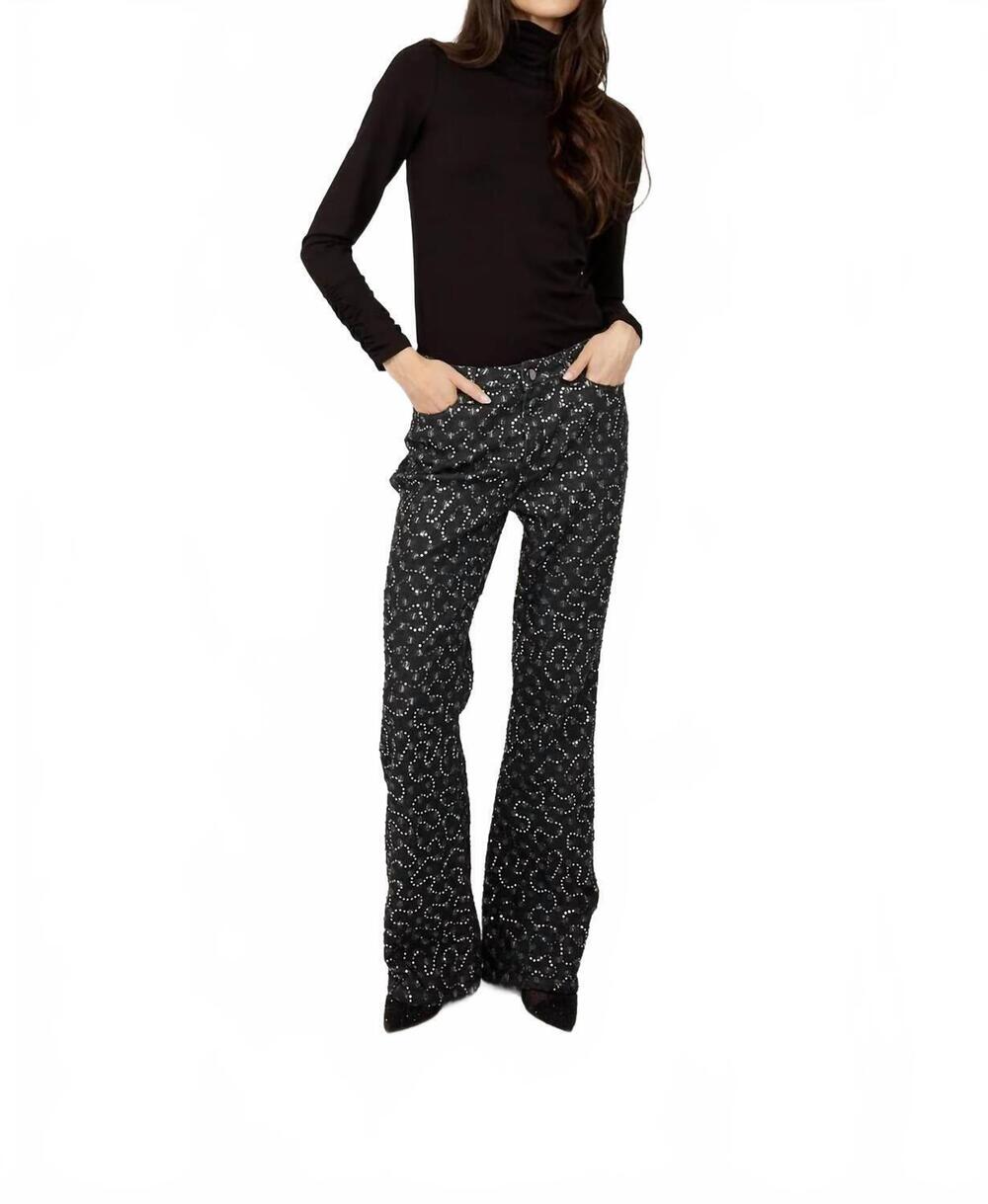 NEW FRANK LYMAN cindra crystal abstract flare pant in charcoal and silver